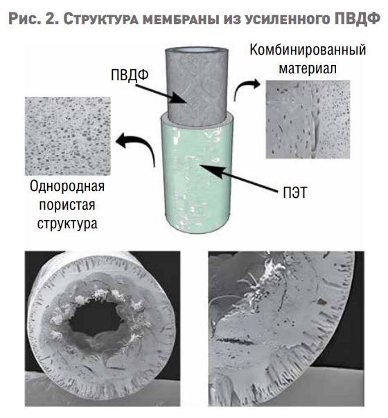 Половолоконная мембрана из поливинилиденфторида (ПВДФ) под микроскопом